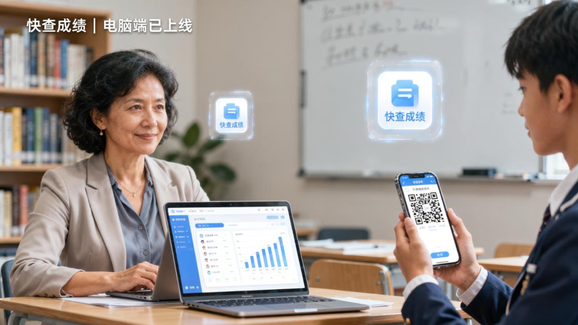 快查成绩只能在手机上查？电脑版也能用，老师电脑上发成绩学生手机扫码查